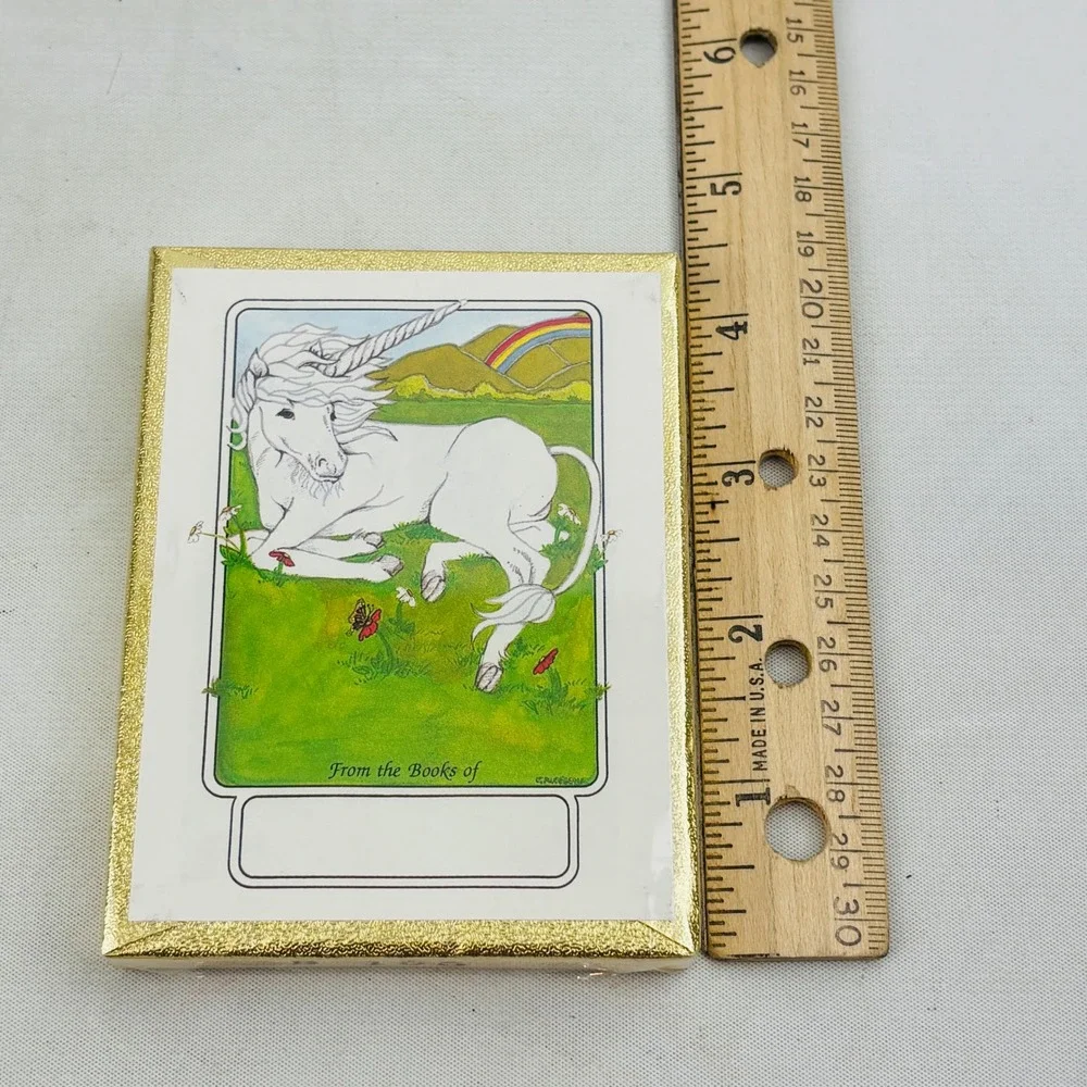 Vintage Antioch Unicorn Rainbow 50 Bookplates Box Gummed Labels USA New Sealed